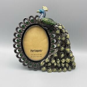 Pier 1 Imports Peacock Frame Jeweled Enamel‎ Rhinestones 2.5 x 3.5 Opening